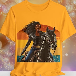 Black Cowgirl Riding House T-Shirt, African American Cowgirl Shirt, Black Western Wear Tee, Black Rodeo Melanin Cowgirl Apparel, Cowgirls.