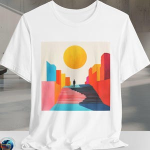 Colorful Abstract Shirt | Surreal Cityscape Sun Tee | Minimalist Concept Art T-Shirt | Bella Canvas