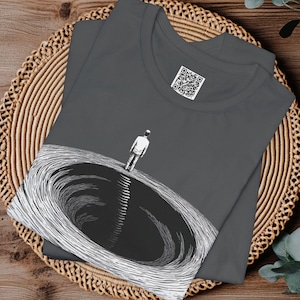 Existentiell tomhet-tröja, surrealistisk minimalistisk t-shirt, mörk estetisk t-shirt, tankeväckande grafik, gotisk t-shirt, alternativt mode.