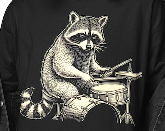 Raccoon T-Shirt, Drummer Tee, Music Lover Top, Animal Design Gift, Present For Musician, Unique Shirt, Rock And Roll Apparel, Band Fan Item