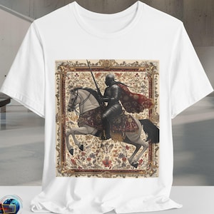 Knight Gothic Shirt | Medieval Armored Horseman Tapestry Tee | Vintage Warrior Art T-Shirt | Gift for Fantasy Lover | Bella Canvas XS to 5XL