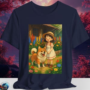 Anime Girl & Dog Shirt | Kawaii Cottagecore Tee | Cute Anime Pet T-Shirt | Anime Gift for Dog Lovers | Colorful Manga Style Shirt