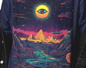 UFO Pyramids Shirt | Surreal Cosmic Eye Ancient Egypt Tee | Trippy Egyptian Apparel