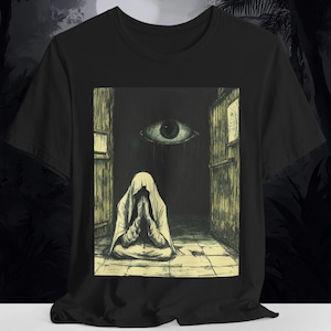 Haunted Eye Gothic Shirt | Surreal Prayer Horror Tee | Dread Ritual Dark Art T-Shirt | Creepy Cult Graphic | Bella Canvas XS to 5XL