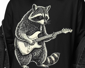 Maglietta con chitarrista procione, maglietta con chitarrista procione, maglietta con grafica divertente, regalo per musicisti e amanti della musica, regalo procione per lui