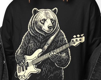 Bear Guitar Player T-Shirt, Bear Guitarist Tee, Funny Graphic Shirt, Musician and Music Lover Gift, Bear Present for Him