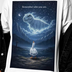 Rolig gåsskjorta | Kom ihåg vem du är-t-shirt | Gåsdinosaurieutvecklingsskämt | T-Rex meme-gåva