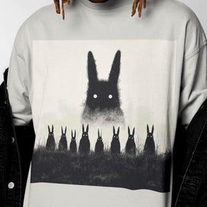 Eerie Bunny Cult Shirt, Creepy Rabbit Silhouette Tee | Dark Gothic Horror Aesthetic | Punk Apparel | Weirdcore Grunge Clothing, Emo Tshirt.
