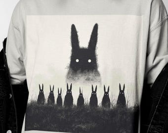 Eerie-shirt Bunny Cult, T-shirt met griezelig konijn | Donkere gotische horror esthetiek | Punkkleding | Weirdcore grunge-kleding, emo-t-shirt.