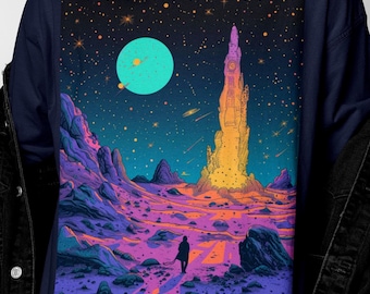 Surreal Cosmic Landscape Shirt | Psychedelic Sci Fi Graphic Tee | Retro Space Art Top