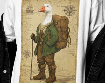 Adventure Goose Shirt | Camping Goose Graphic Tee | Hiking Explorer Duck Art | Funny Outdoor Nature Gift