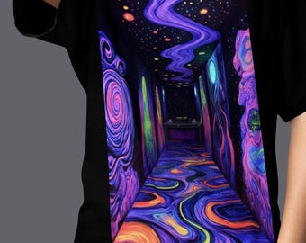 Blacklight Vortex Psychedelic T-Shirt | Trippy Apparel | Swirl Room Surreal Art, Alt Aesthetic | Bella Canvas Shirt XS to 5XL