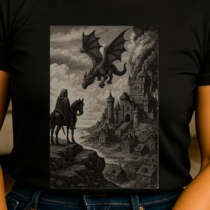 Medieval Dragon Knight Shirt | Dark Fantasy Vintage Tee |  Gothic Castlecore Art | Retro 90s Tattoo Y2K Shirt | Gift For Fantasy Lover