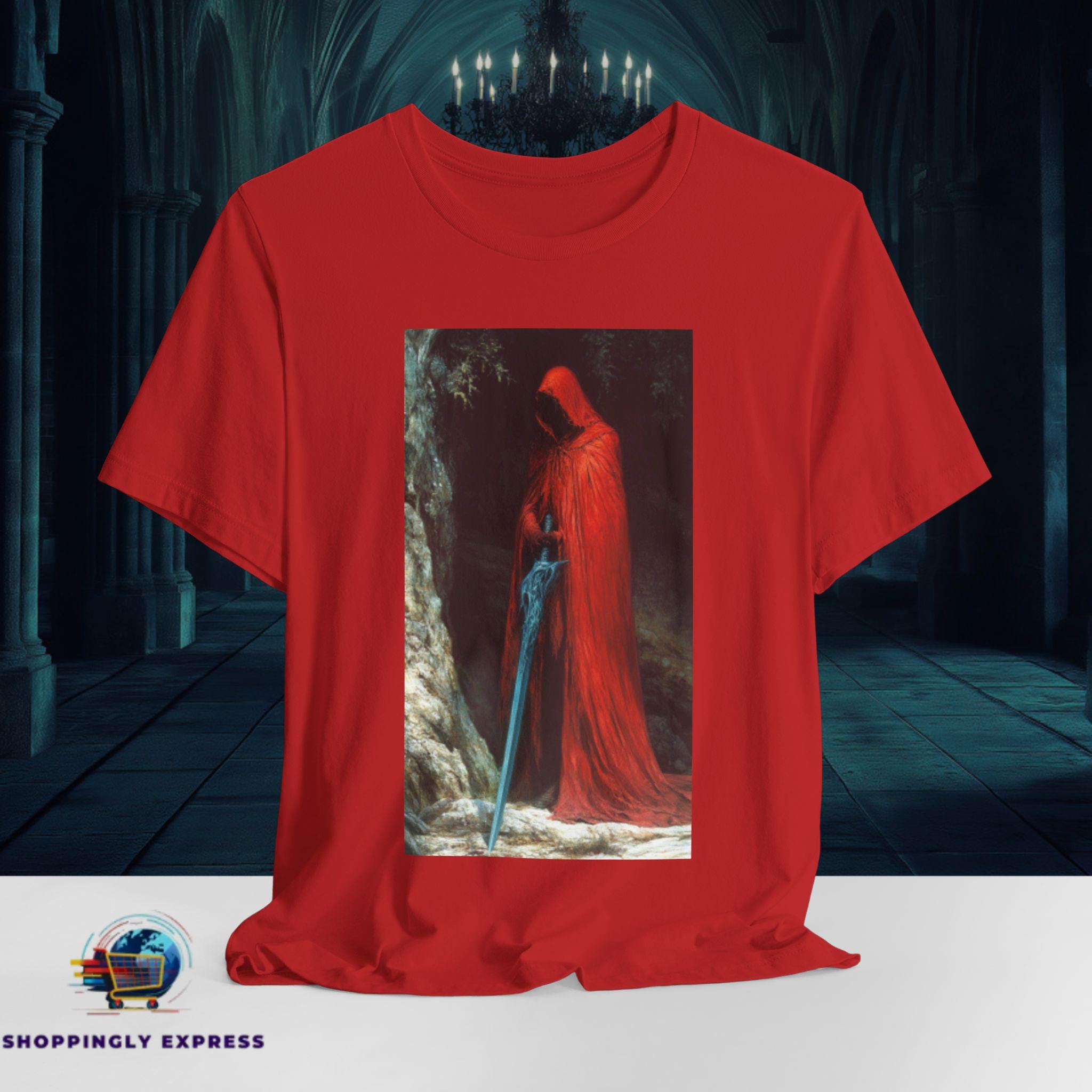 Gothic Angel of Death T-shirt | Red Cloaked Reaper Sword, Dark