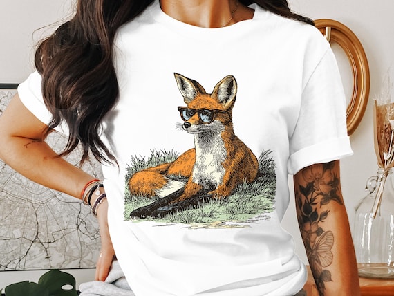 Vintage Fox Sunglasses Shirt | Retro Fox Tee | 90s Fox Top | Funny Fox Sweater | Fox Apparel | Fox Fashion Clothing | Cute Fox Graphic