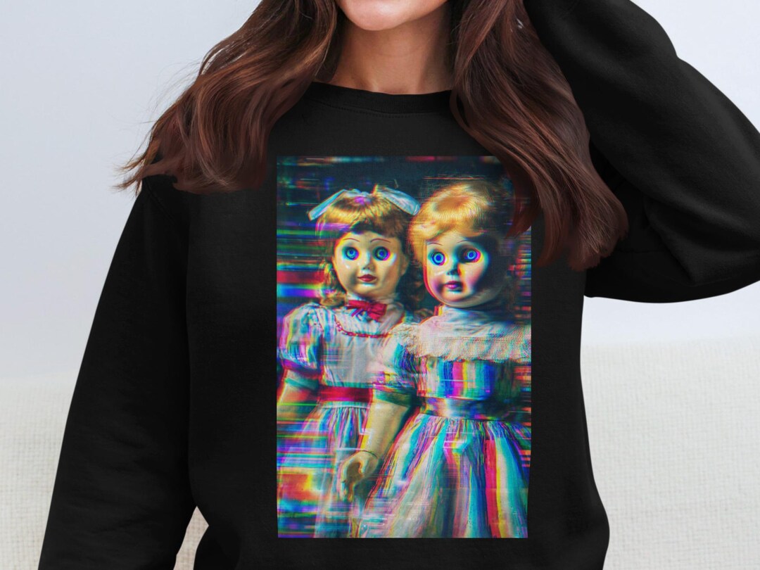 Haunted Sister Dolls Glitch Top, Creepy Puppet Sweatshirt, Eerie Horror ...