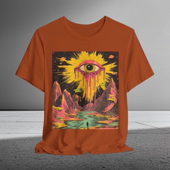 Melting Sun Eye T-shirt | Psychedelic Cosmic Drip Art | Bella