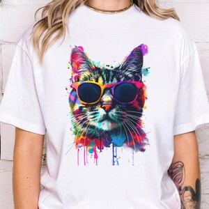 サングラスをかけた猫のユニセックスTシャツ、猫Tシャツ、動物愛好家へのギフトシャツ、面白いグラフィックTシャツ、クールな猫シャツ