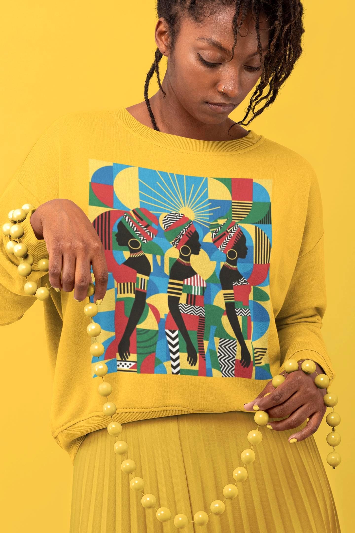 Afrocentric Tribal Women Sweatshirt African Pattern Art Shirt Melanin Culture Design XS to 5XL Sweatshirt Hoodie or Shirt