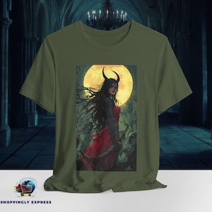 Horned Demon Lady Shirt | Emo Gothic Tee | Dark Fantasy Halloween Apparel | Soft Bella Canvas S to 3XL