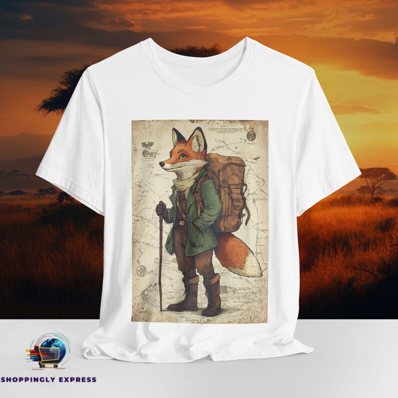 Vintage Fox Adventurer Shirt | Woodland Animal Tee Shirt | Fantasy Forest Explorer Apparel | Hiking Nature Lover Graphic Tee | Bella Canvas image 2