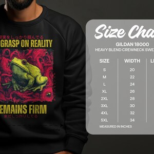 Frog Sweatshirt, My Grasp On Reality Remains Firm, Japanese Text, Unisex Crewneck, Graphic Pullover, Unique Gift, Dark Humor Apparel