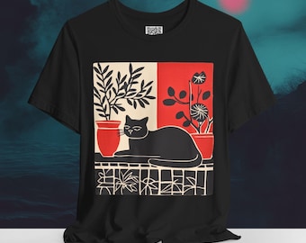 Maglietta vintage giapponese con gatto - Maglietta con gatto nero Wabi-Sabi Ukiyo-e