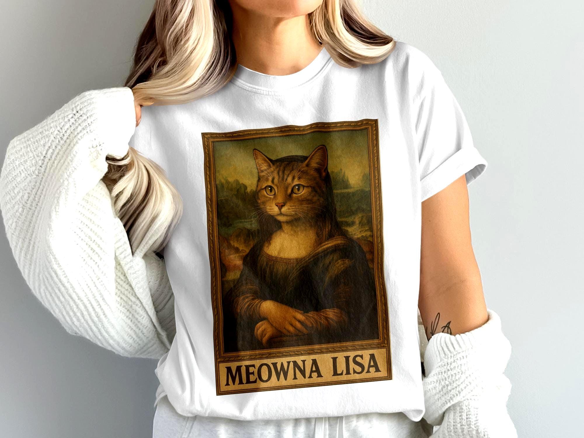 ミョウナ・リザ猫シャツ | モナ・リザ猫パロディTシャツ | おもしろ 