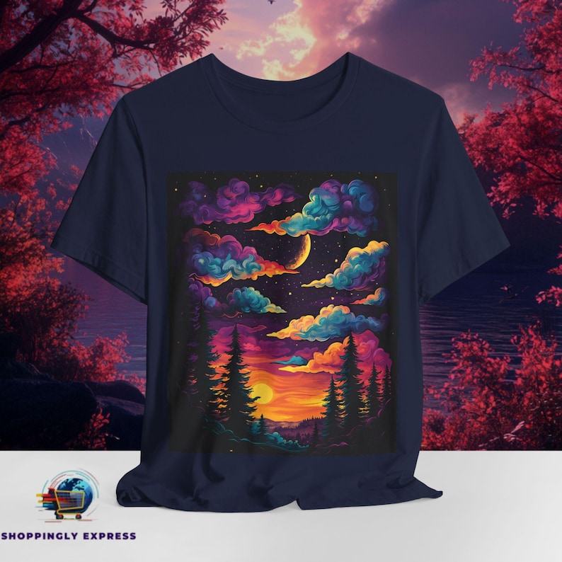 Psychedelic Forest Sky Tee | Trippy Sunset, Colorful Dreamscape (Bella Canva) image 2
