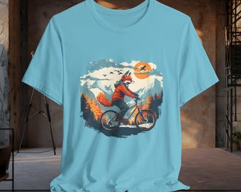 Fox Biking Adventure Tee, Nature Lover Unisex T-Shirt
