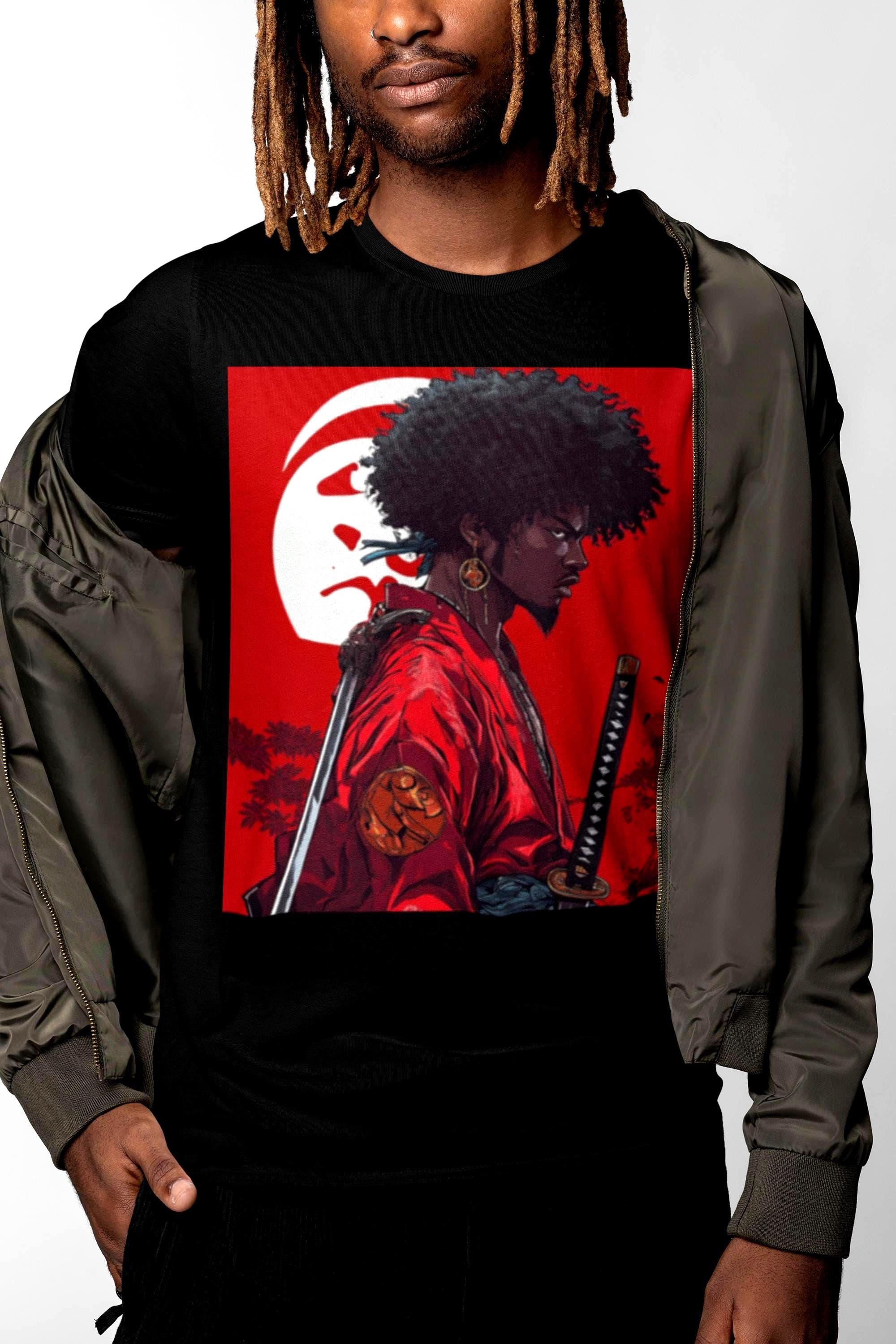 Black Samurai T-shirt, Afro Warrior Katana Art, Bella+canvas Tee 