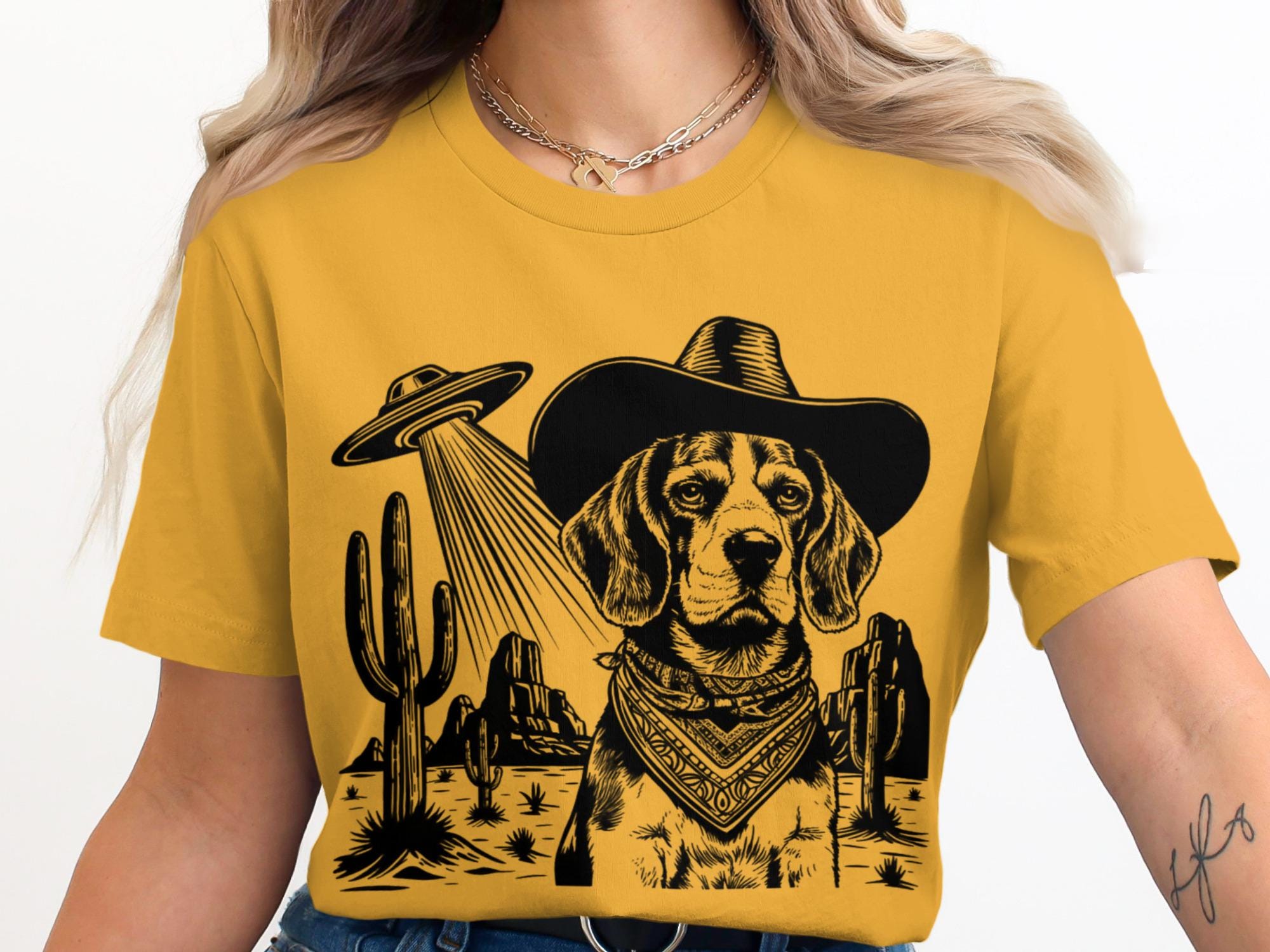 Beagle UFO Shirt, Vintage Western Cowboy Beagle Dog Tee, Retro