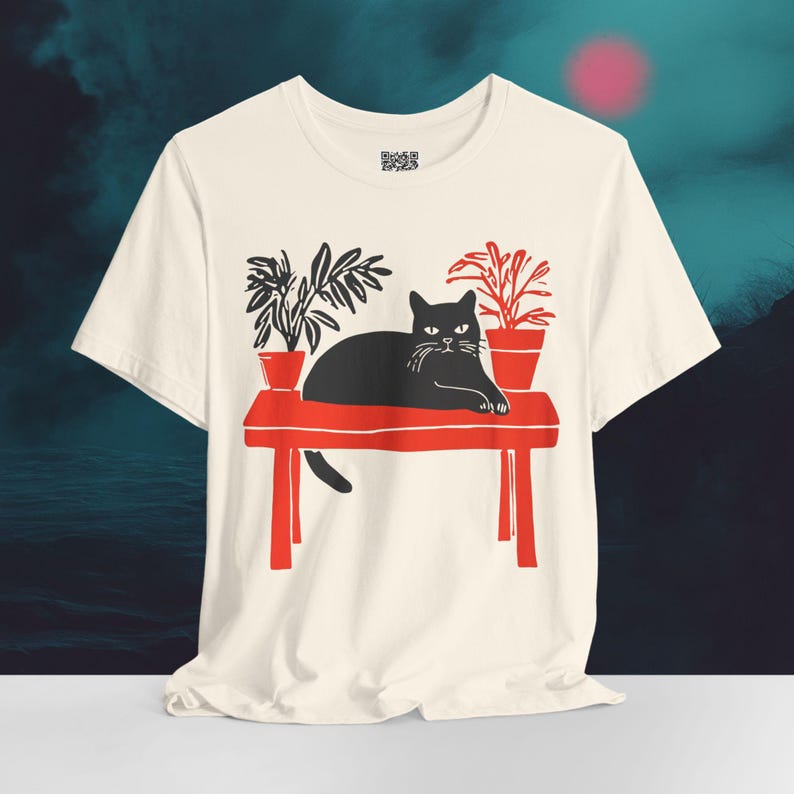 Japanese Zen Cat T-Shirt – Minimalist Asian Art Tee image 1