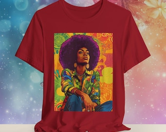 Afrocentric Queen Graphic Tee | Black Girl Magic Retro Art Shirt