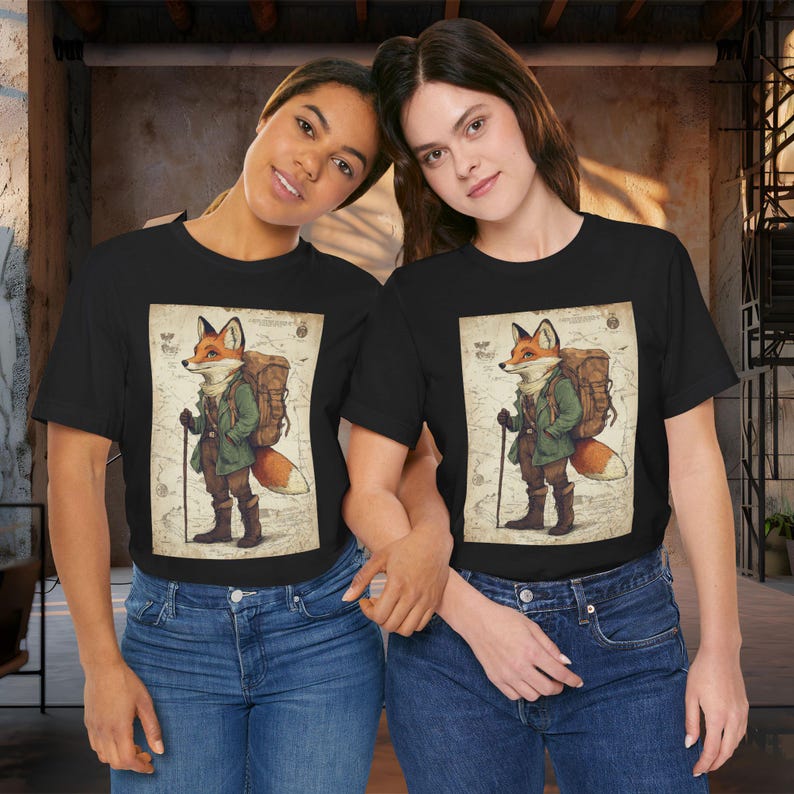 Vintage Fox Adventurer Shirt | Woodland Animal Tee Shirt | Fantasy Forest Explorer Apparel | Hiking Nature Lover Graphic Tee | Bella Canvas image 7
