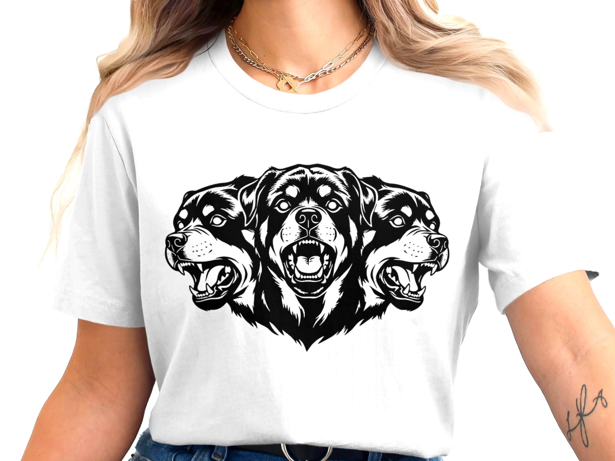 Rottweiler Cerberus Dog Shirt | Black Stencil Rottweiler Tee