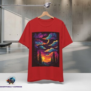 Psychedelic Forest Sky Tee | Trippy Sunset, Colorful Dreamscape (Bella Canva) image 4