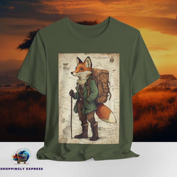 Vintage Fox Adventurer Shirt | Woodland Animal Tee Shirt | Fantasy Forest Explorer Apparel | Hiking Nature Lover Graphic Tee | Bella Canvas