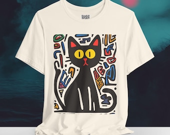 Abstract Art Cat T-Shirt - Colorful Black Cat Tee, Modern Graffiti Style Cat Lover Gift, Urban Aesthetic Cat Clothing, Streetwear Cat Shirt.
