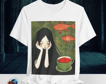 introvert Girl Shirt | Sad Girl & Goldfish Art Tee | Tea Daydream T-Shirt | Gift for Introvert | Bella Canvas XS to 5XL