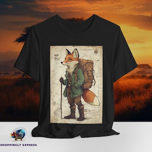Vintage Fox Adventurer Shirt | Woodland Animal Tee Shirt | Fantasy Forest Explorer Apparel | Hiking Nature Lover Graphic Tee | Bella Canvas image 3
