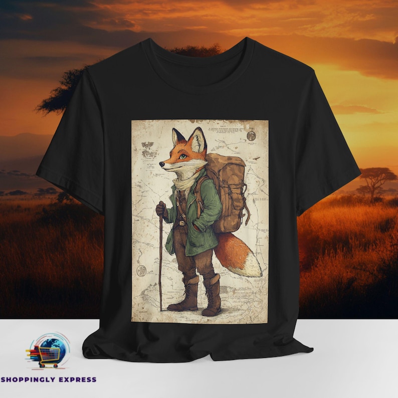 Vintage Fox Adventurer Shirt | Woodland Animal Tee Shirt | Fantasy Forest Explorer Apparel | Hiking Nature Lover Graphic Tee | Bella Canvas image 3