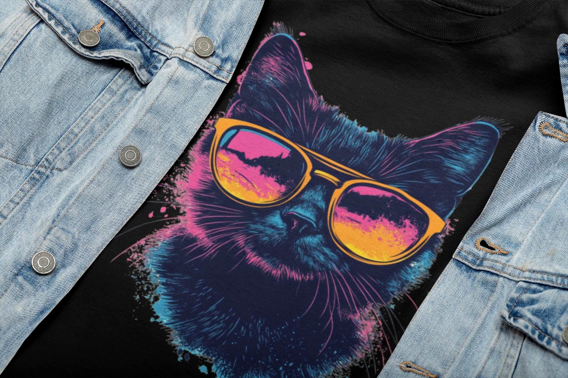 T-shirt Cool Cat Sunglasses Tee, Homme, Coton, Imprimé Multicolore