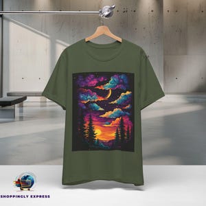 Psychedelic Forest Sky Tee | Trippy Sunset, Colorful Dreamscape (Bella Canva) image 5