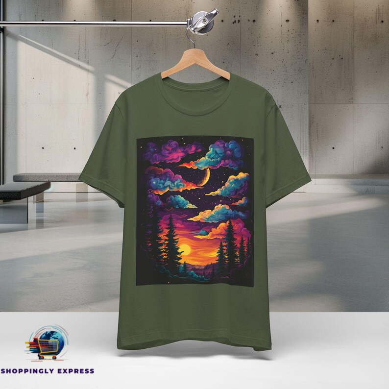 Psychedelic Forest Sky Tee | Trippy Sunset, Colorful Dreamscape (Bella Canva) image 5