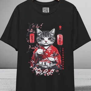 Camisa kimono de gato de sushi / Camiseta gastronómica de estética japonesa / Regalo para amantes del anime y los gatos, camiseta de estilo japonés, regalo para amantes de los gatos.