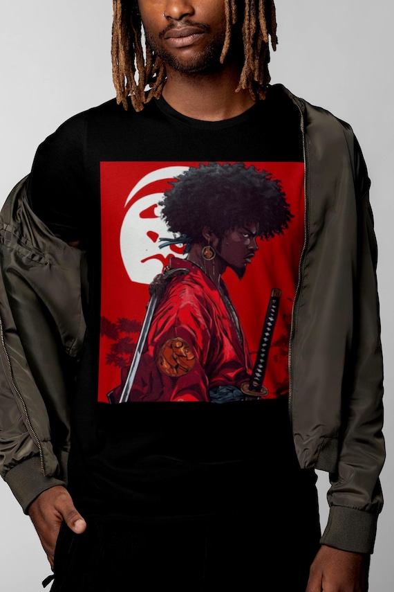 Black Samurai T-shirt, Afro Warrior Katana Art, Bella+canvas Tee