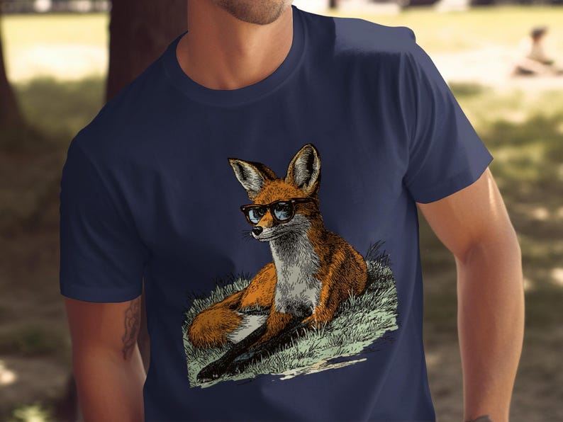Cool Fox Graphic T-Shirt, Funny Animal Tee, Hipster Fox Shirt, Unique Gifts for Him, Quirky Wildlife Apparel, Trendy Casual Wear