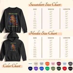 Sweatshirt and hoodie size charts with Japanese text and color options.