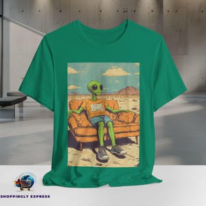 Relaxed Alien Shirt | Retro Space Visitor on Couch Graphic Tee | Funny Sci-Fi Extraterrestrial Art | Bella Canvas S to 3XL
